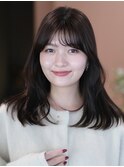 ミディアム ネビージュ 小顔 レイヤー シースルー ワンレン