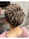 立体感編み込みお嬢様まとめ髪★結婚式 二次会 お呼ばれ ドレス