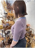 明るめオリーブベージュに切りっぱなしなボブ！