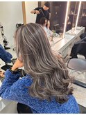 ホワイトグレージュミニウルフデジタルパーマチェリーブラウン