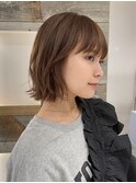 大人ボブ　レイヤーカット　レイヤーボブ　ベージュ　小顔カット