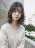 小顔外ハネミディアムアッシュ20代30代40代くびれミディ韓国ヘア