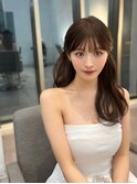 レイヤーミディアム前髪黒髪ボブルフネビージュ小顔ワンレン