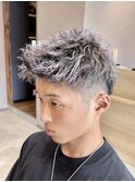 ツイストスパイラルパーマ　ホワイトメッシュ　ツーブロック