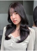 暗めカラー韓国ヘア顔周りレイヤー前髪カット_F30810