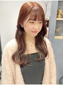 ブリーチなしダブルカラー暖色ピンクブラウン透明感カラー20代