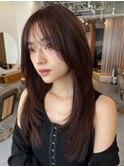 顔周りレイヤーカットくびれヘアミルクティーベージュカラー