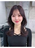 美髪韓国レイヤーイメチェン似合わせチェリーブラウンミニウルフ