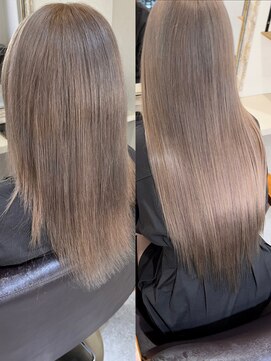 カルフール ロコ 草加西口店(Carrefour LOCO) ミルクティーグレー・ダブルカラー・エクステ・ロング・透明感