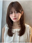 美髪レイヤーカット/顔まわりレイヤー/くびれミディアムレイヤー
