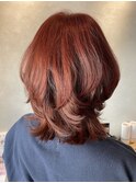艶感がポイント！レッド系ヘアカラー&レイヤー/横浜/元町/半個室