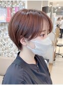 ワイドバングマッシュショート横浜ピンクベージュ前髪グレージュ