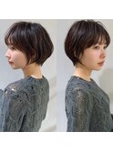 前髪あり耳掛け丸みくびれショートボブ20代30代40代50代（蘭）