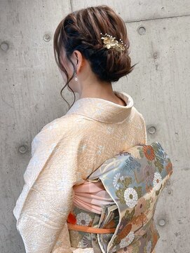 着物 訪問着 着付け ヘアセット 編み込み アップスタイル