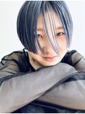 サイドグラウルフブルーアッシュショートデザインカラー