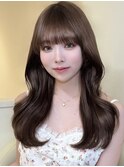 ブリーチなしカラーオリーブブラウン透明感カラー顔まわりカット