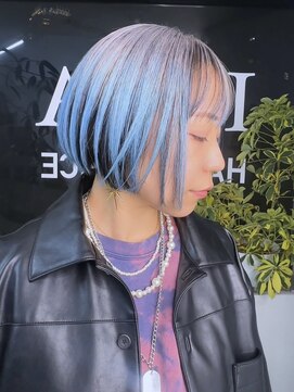 イエナ 渋谷(IENA) ダークブルーインナーカラーハッシュレイヤーボブケアブリーチ