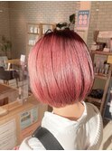 ピンクベージュ/切りっぱなしボブ/ブリーチ/大人可愛い/20代30代