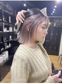切りっぱなしボブ エアリーロング 美髪 ピンクブラウン
