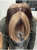 11989ホワイトブロンド黒髪アッシュ金髪ツートンカラーボブ
