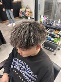 メンズパーマホワイトメッシュ縦落ちツイスパマッシュ