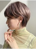 ラベンダーベージュ× 小顔見せ丸みショート