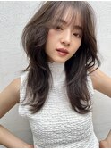 〇黒髪グレーベージュ韓国レイヤーロングくびれ前髪パーマ