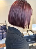 20代30代透明感ピンクブラウン丸みボブ