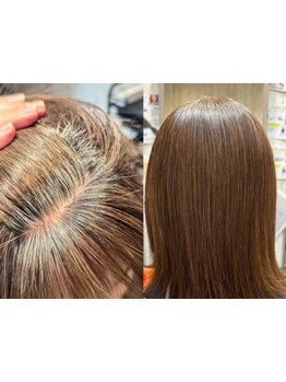 白髪染めでも細かい色味のニュアンスにこだわりたい方へおすすめ☆頭皮への影響も考えてご提案いたします◎