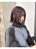 切りっぱなしボブ/チェリーレッド/ワインレッド/暖色カラー/柏