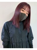 カシスピンク×ぱっつんミディアム