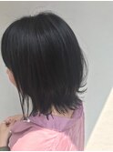 黒髮ミディ_マニッシュショート,ネイビーカラー,フレンチボブ