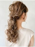 ★ポニーテールヘアセット二次会ハーフアップ三つ編み#96_1004