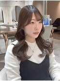 前髪アンブレラカラーこなれミディイメチェンウェーブパーマ