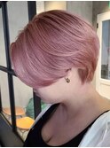 ピンク暖色カラーショートカットレディースショートブリーチ