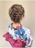 浴衣　ヘアアレンジ　編み込み　まとめ
