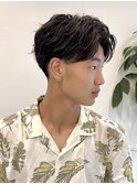 韓国風センターパートシースルーバングメンズ透明感カラー