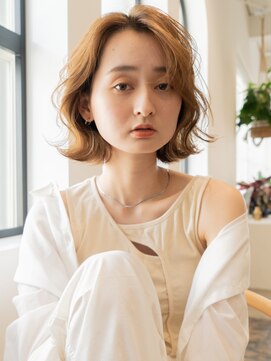 トレヘアー 京都 烏丸(tRe hair) エアリーウェーブくびれヘア　アプリコットオレンジ