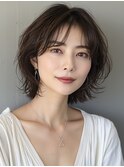 デザインカラーレイヤーカットウェットヘアオリーブベージュ白髪