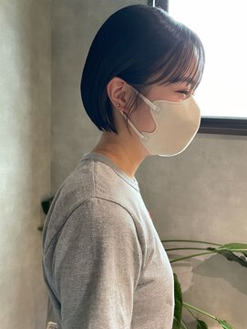 ショートボブミニボブ前髪くびれ丸みボブグレージュ20代30代40代