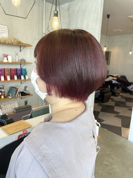 シェル 津山の手店(shel) 20代30代◎韓国風インナーレッド×小顔ショート秋カラー