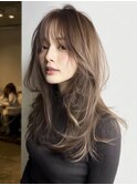 ロングレイヤー白髪ぼかしカラー３０代４０代５０代６０代