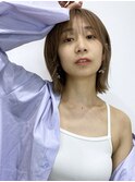 切りっぱなしボブ/外ハネボブ/ベージュカラー/シースルーバング
