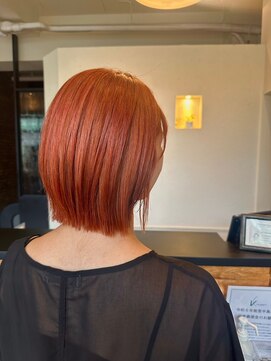 ヴァン カウンシル 王子(VAN COUNCIL) 秋の艶髪ハイトーンカラー 丸みボブ髪質ケアブリーチ オレンジ#3