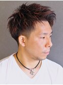 赤メッシュツーブロアップバングショート