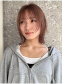 ブリーチなしダブルカラーピンクベージュミディアムボブ20代30代