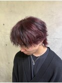 メンズマッシュウルフ×ローライト 赤髪