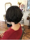 黒髪ふんわりショートボブ
