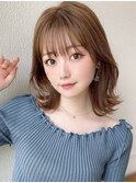 大人かわいいフェザーバングマロンベージュボブ30代吉祥寺