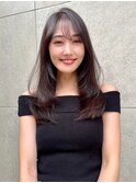 中川智帆  レイヤーロング/顔周り/韓国/グレーベージュM